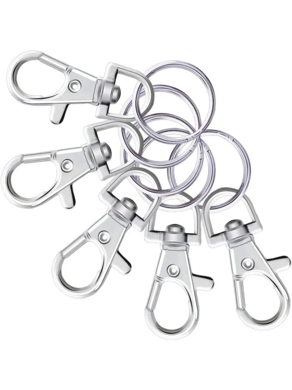 100 Metal Swivel Snap Hooks & Split Key Rings for Keychains - Durable